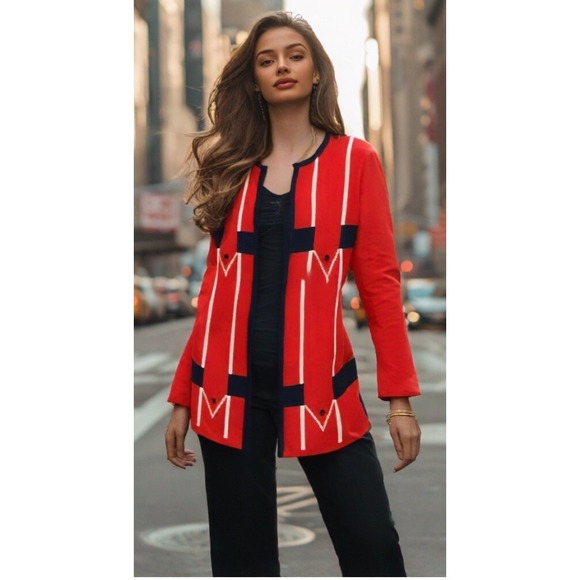 The Unbranded Brand Sweaters - Vintage 1960s Double Knit Mod Cardigan Sweater Open Front ILGWU Red Size Medium